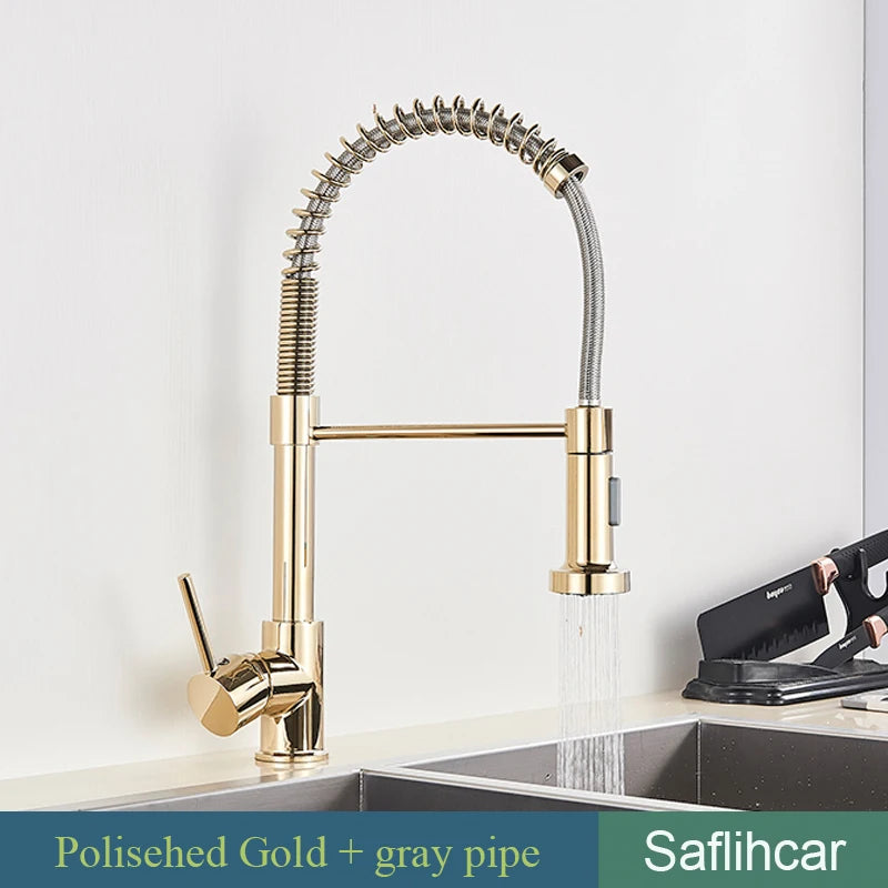 Brushed Gold Kitchen Spring Pull-down Faucet
