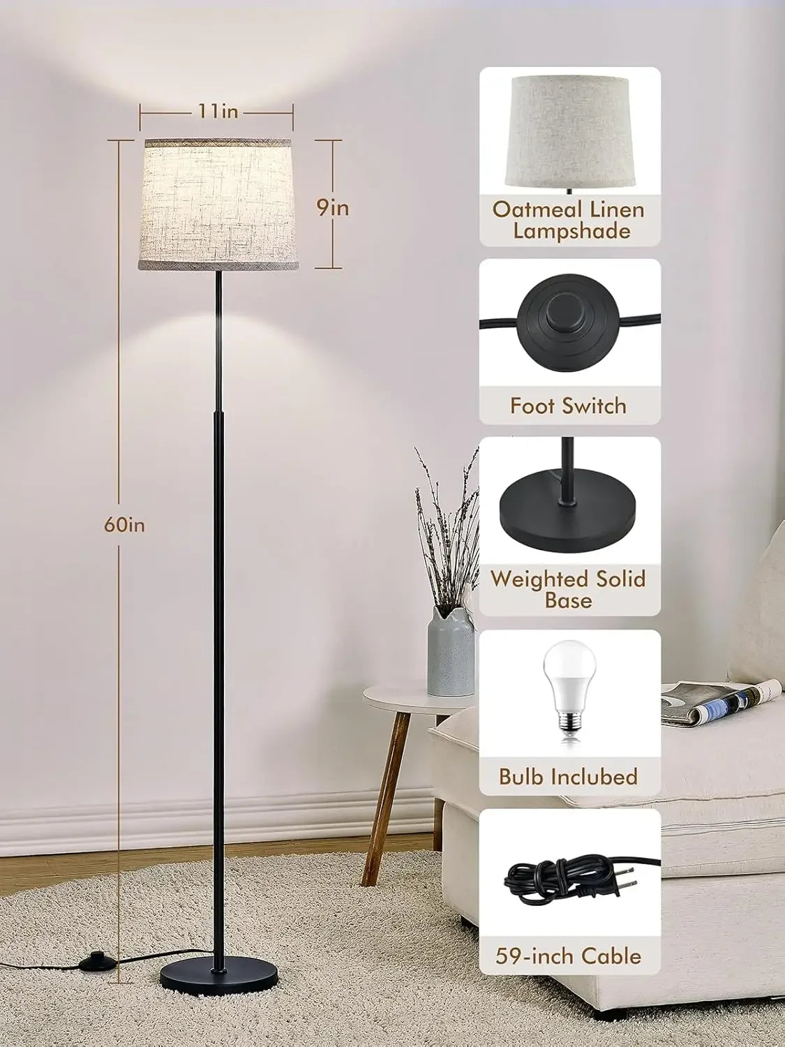 Modern Floor Lamp With Oatmeal Linen Shade
