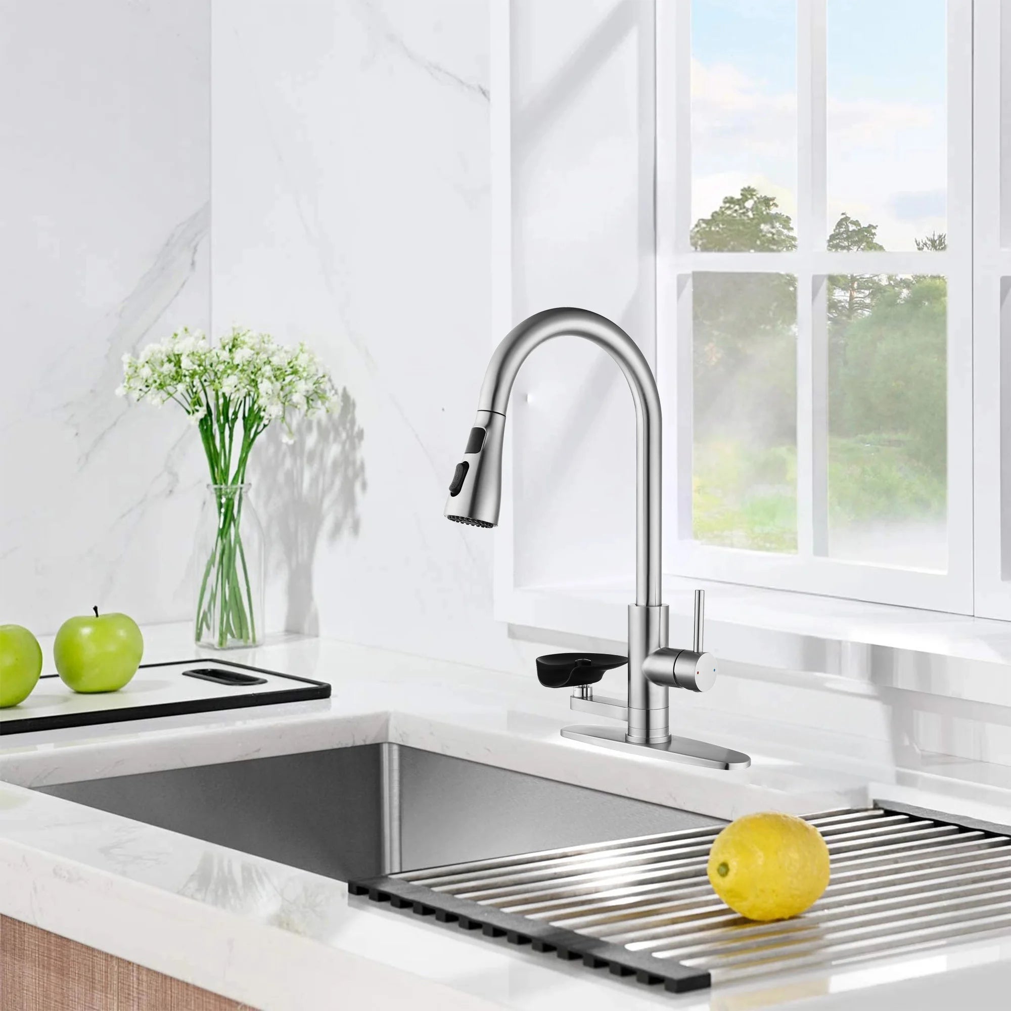 3-in-1 Kitchen Faucet with Press-Type Glass Rinser
