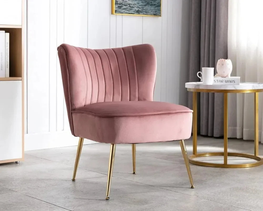 Pink Mid-Century Modern Armless Velvet Accent Chairs(Set of 2)