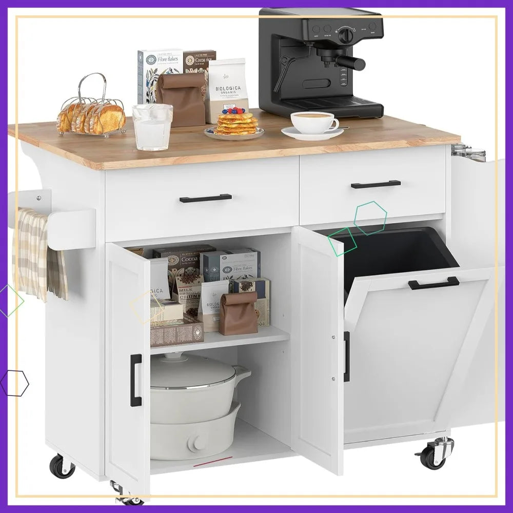 Mobile Kitchen Island on Wheels with Drop Leaf