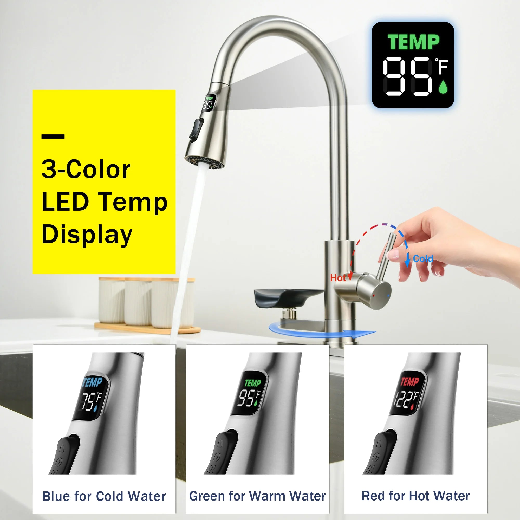 3-in-1 Kitchen Faucet with Press-Type Glass Rinser