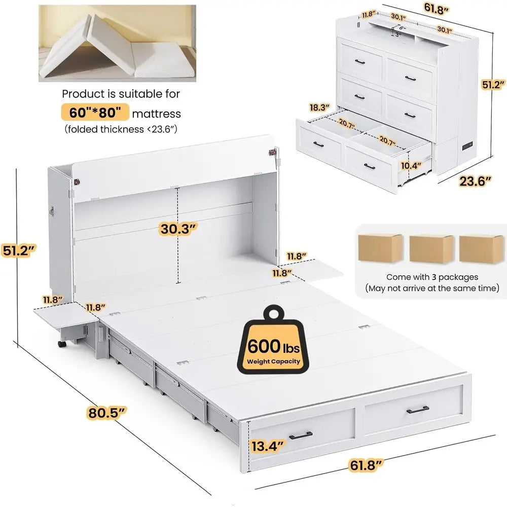 Queen Sized Murphy Bed with Storage & Charging Station