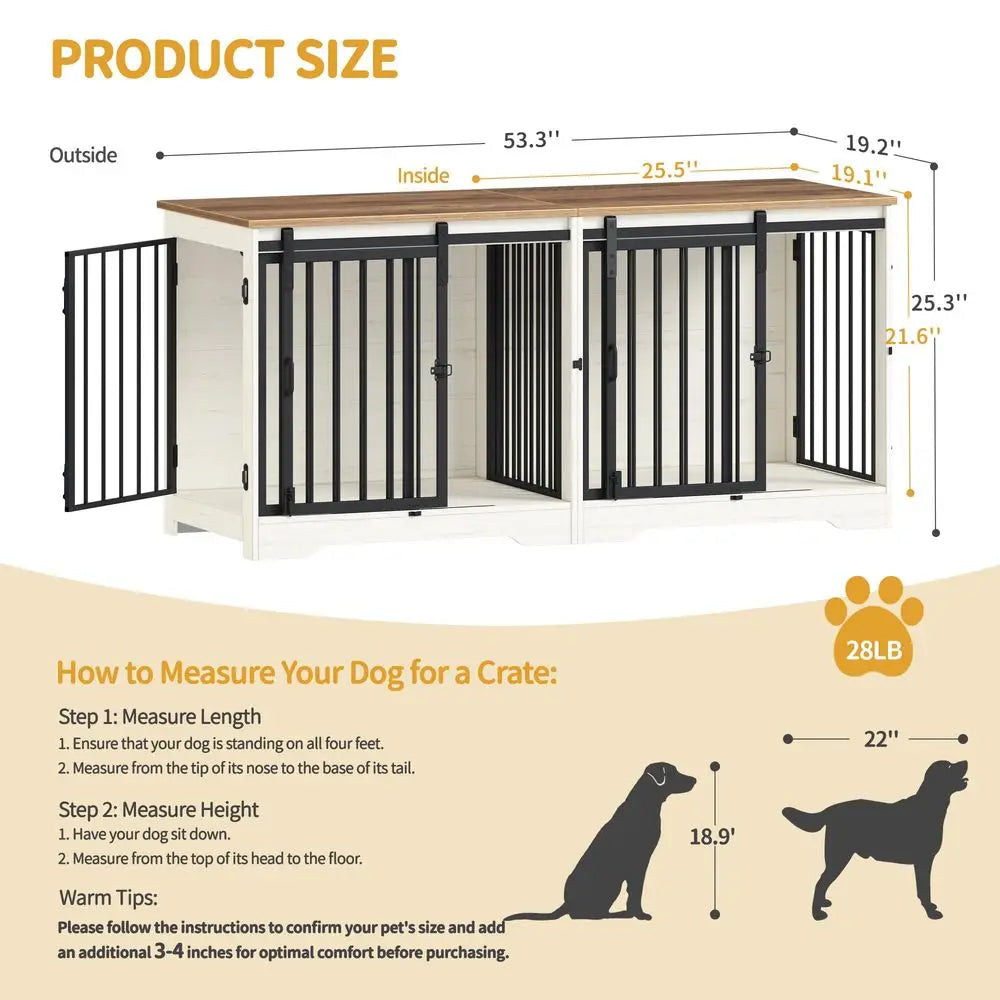 Double Dog Crate Furniture with Divider for 2 Dogs,