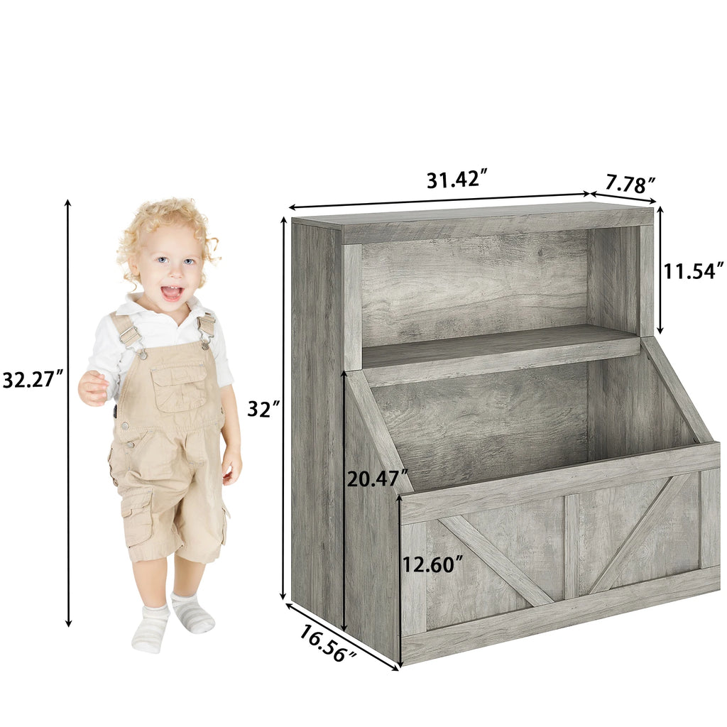 Wooden Bookshelf and Toy Storage