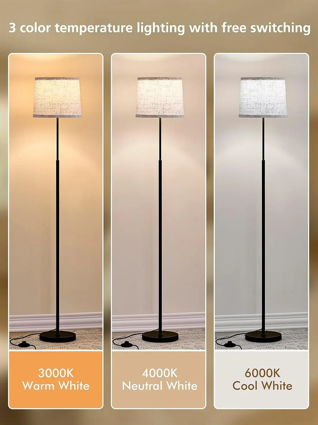 Modern Floor Lamp With Oatmeal Linen Shade