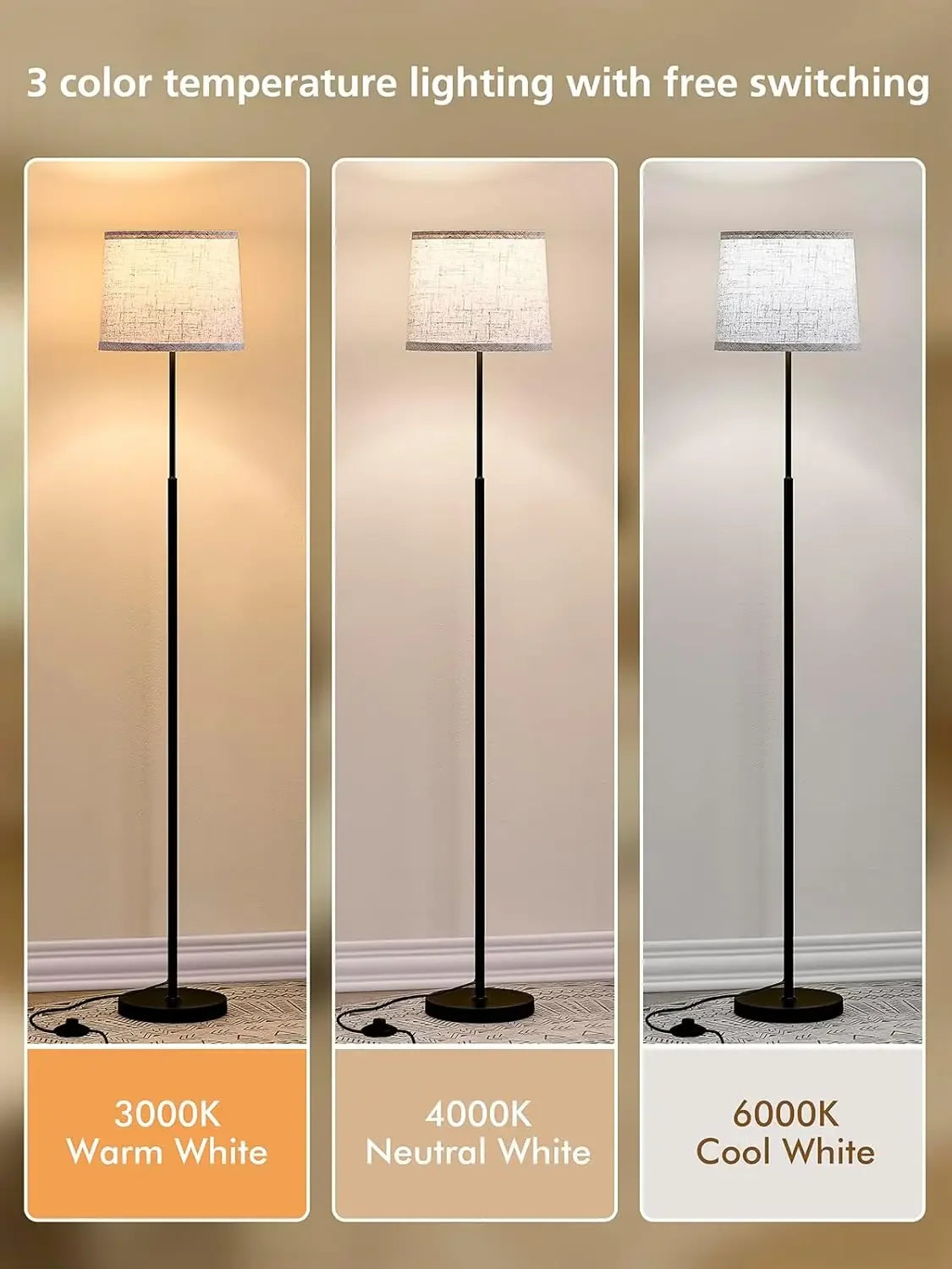 Modern Floor Lamp With Oatmeal Linen Shade