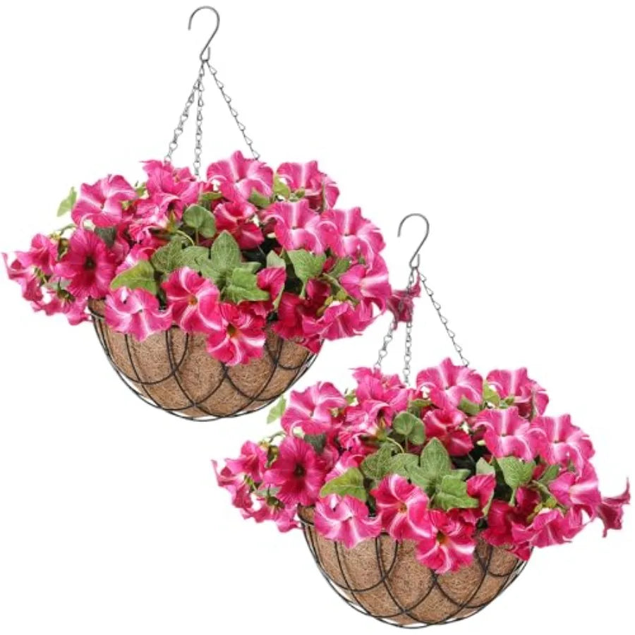 Artificial Hanging Flowers in Basket for Spring Summer - 2 pack