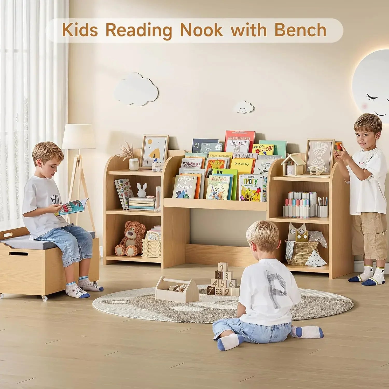 Kids Reading Nook Bench and Bookshelf