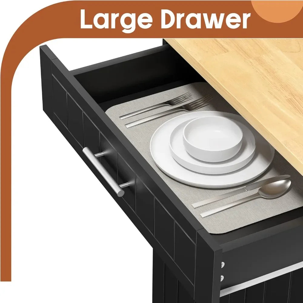 Rolling Kitchen Cart with Storage Cabinet & Drawer