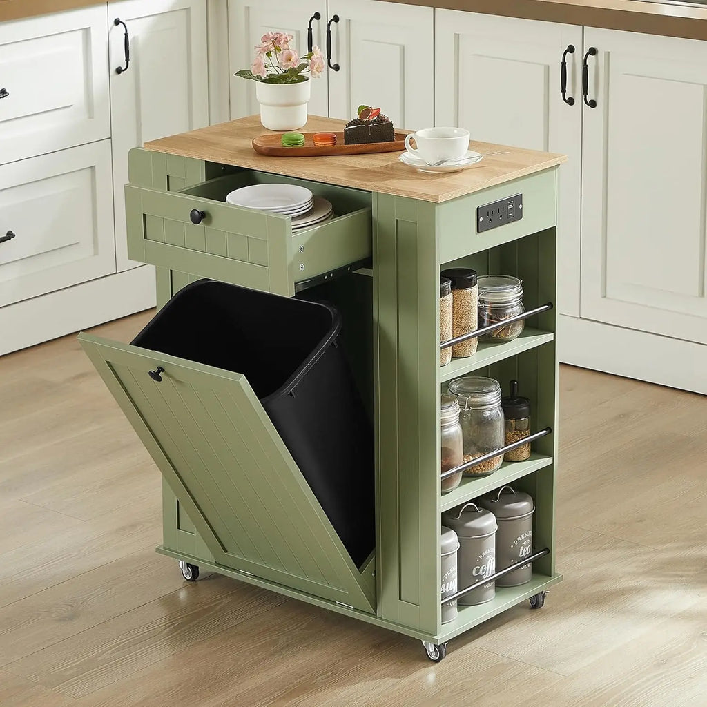 Kitchen Island with Trash Can Cabinet