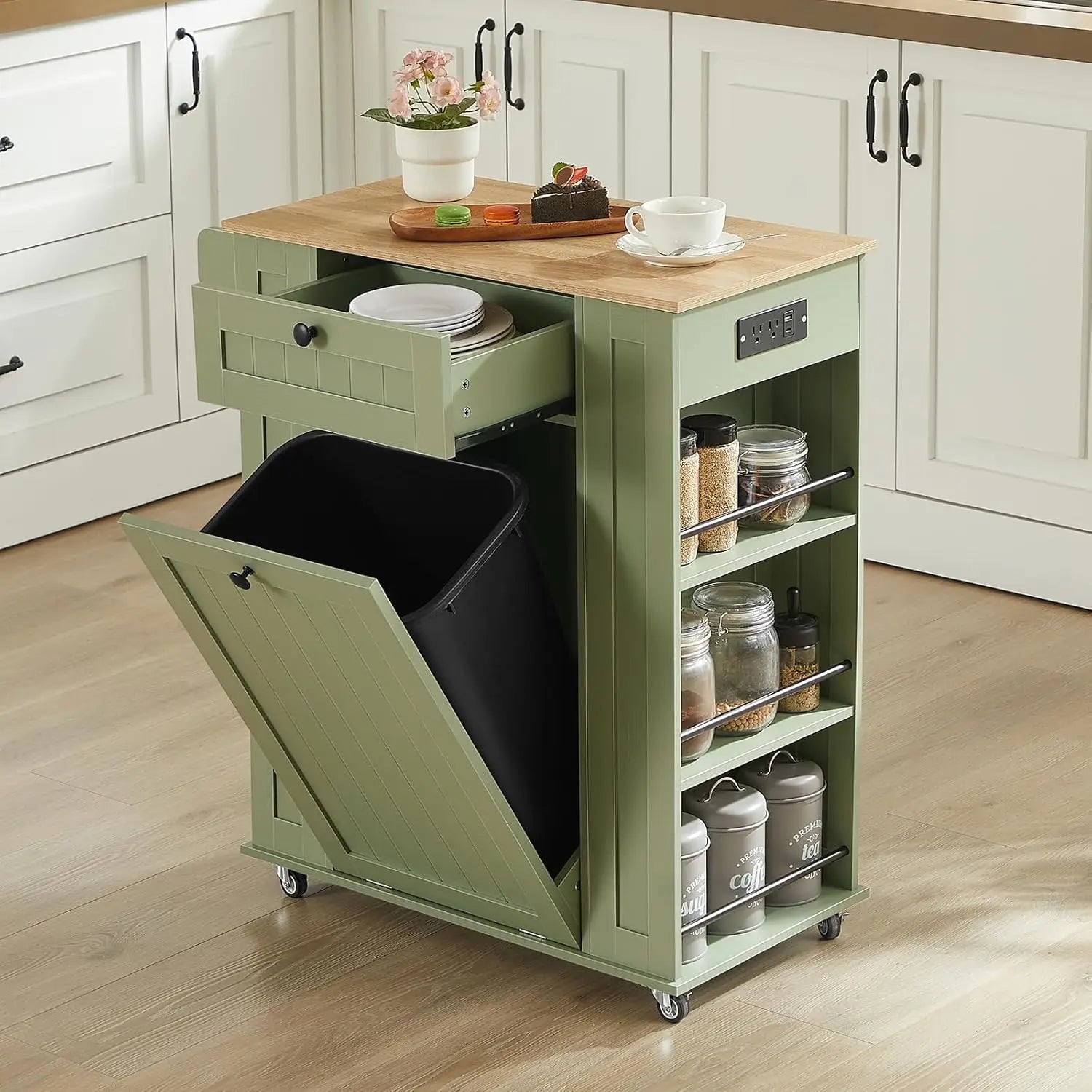 Kitchen Island with Trash Can Cabinet