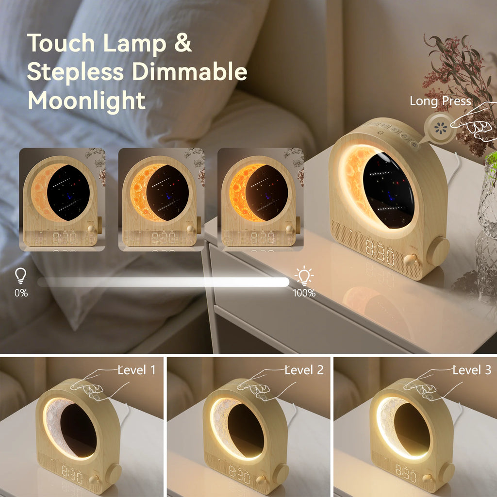 Dimmable Moon Lamp Dual Alarm Clock