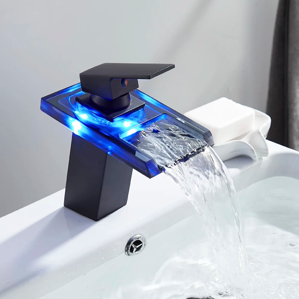 LED Color Changing Waterfall Sink Faucet