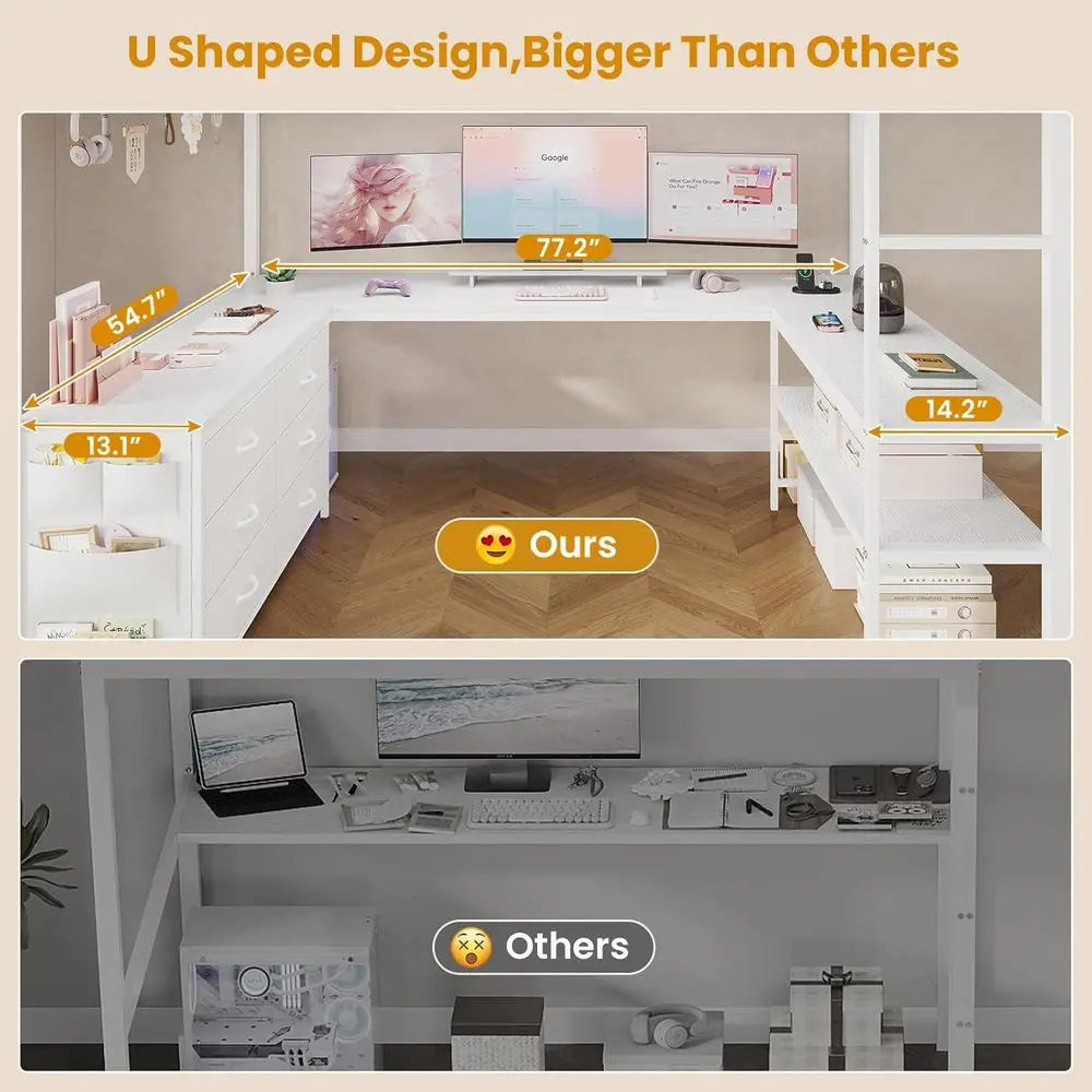 Loft Bed Full Size with U-Shaped Desk