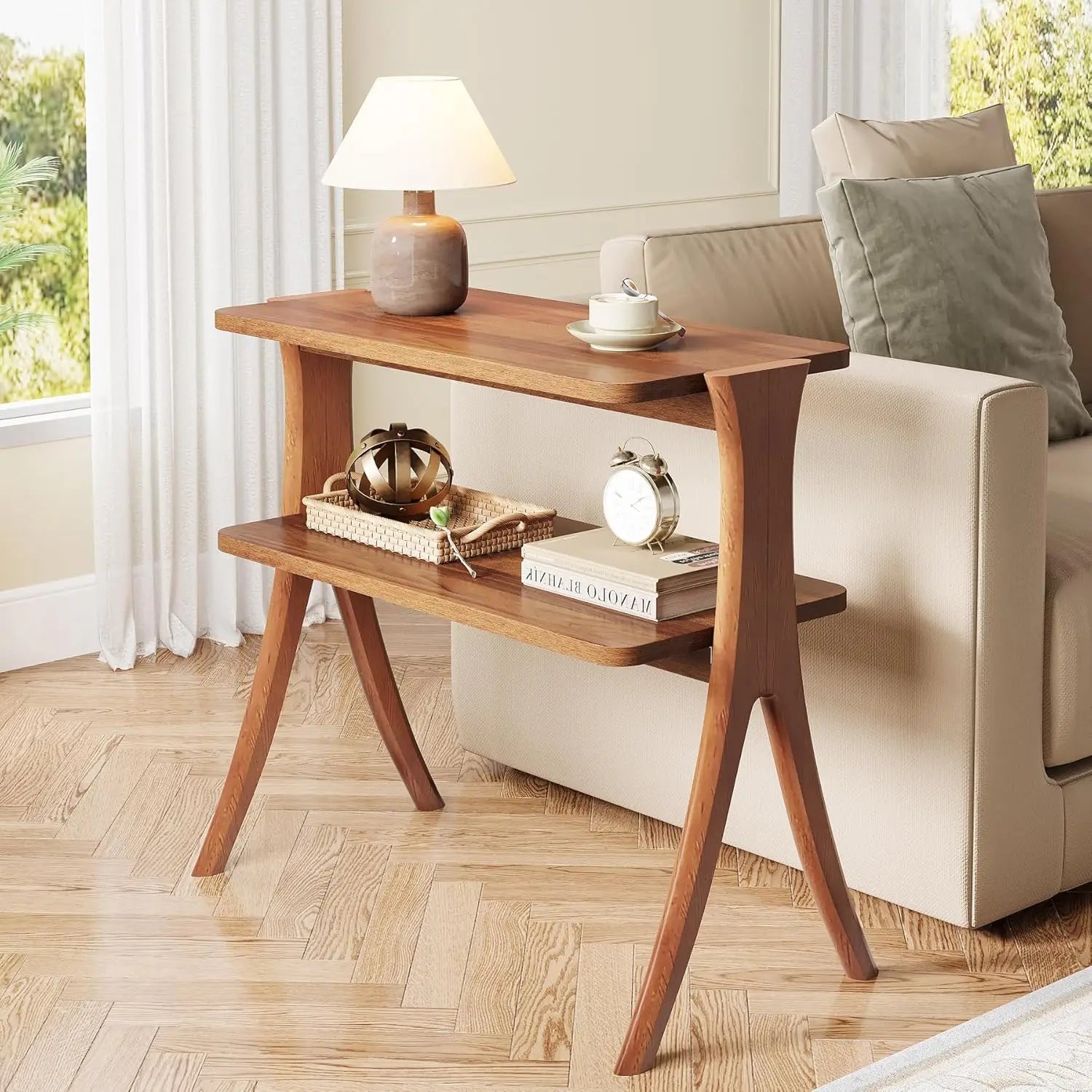 Farmhouse End Table with 2-Tier Storage