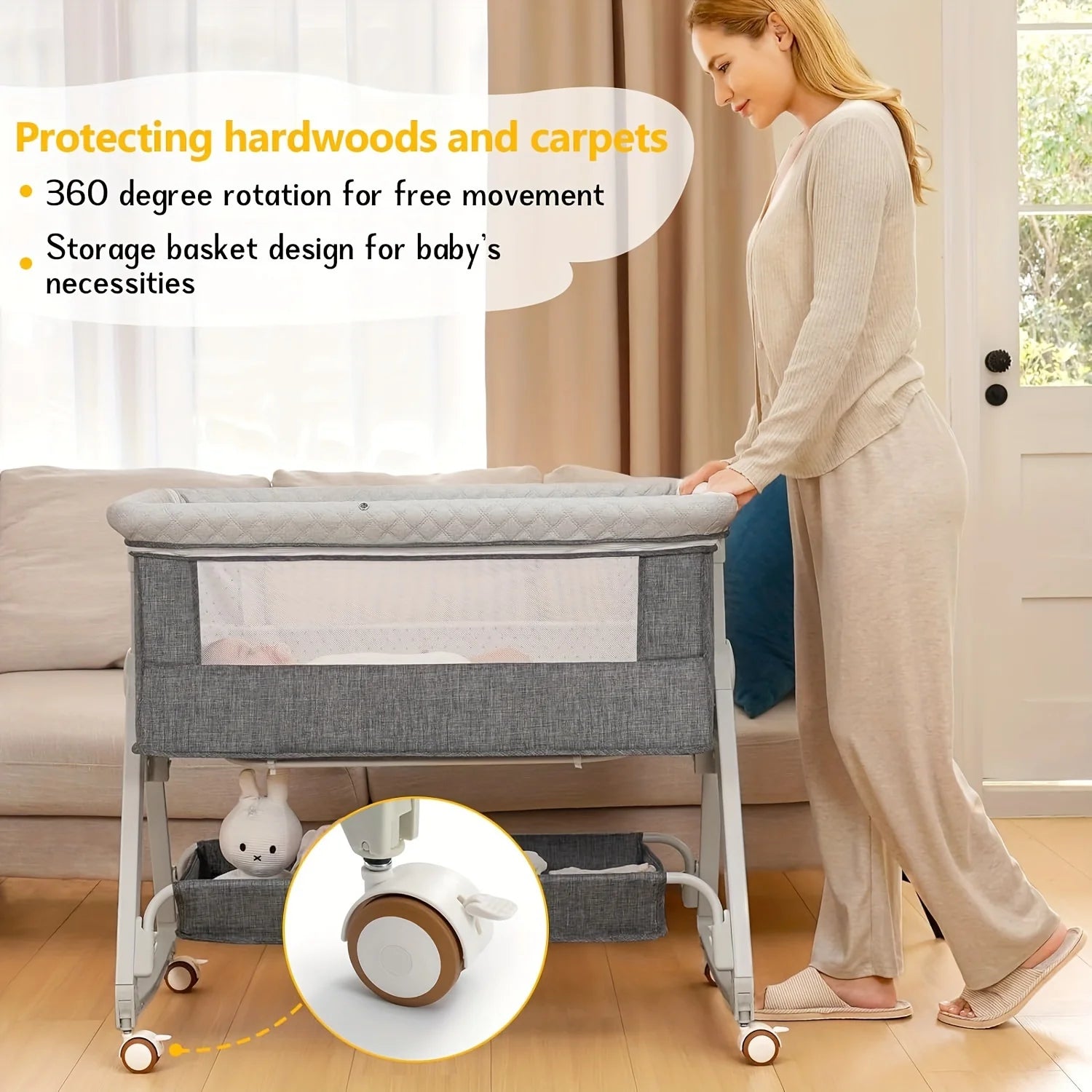3 in 1 Bassinet Bedside Sleeper with Wheels