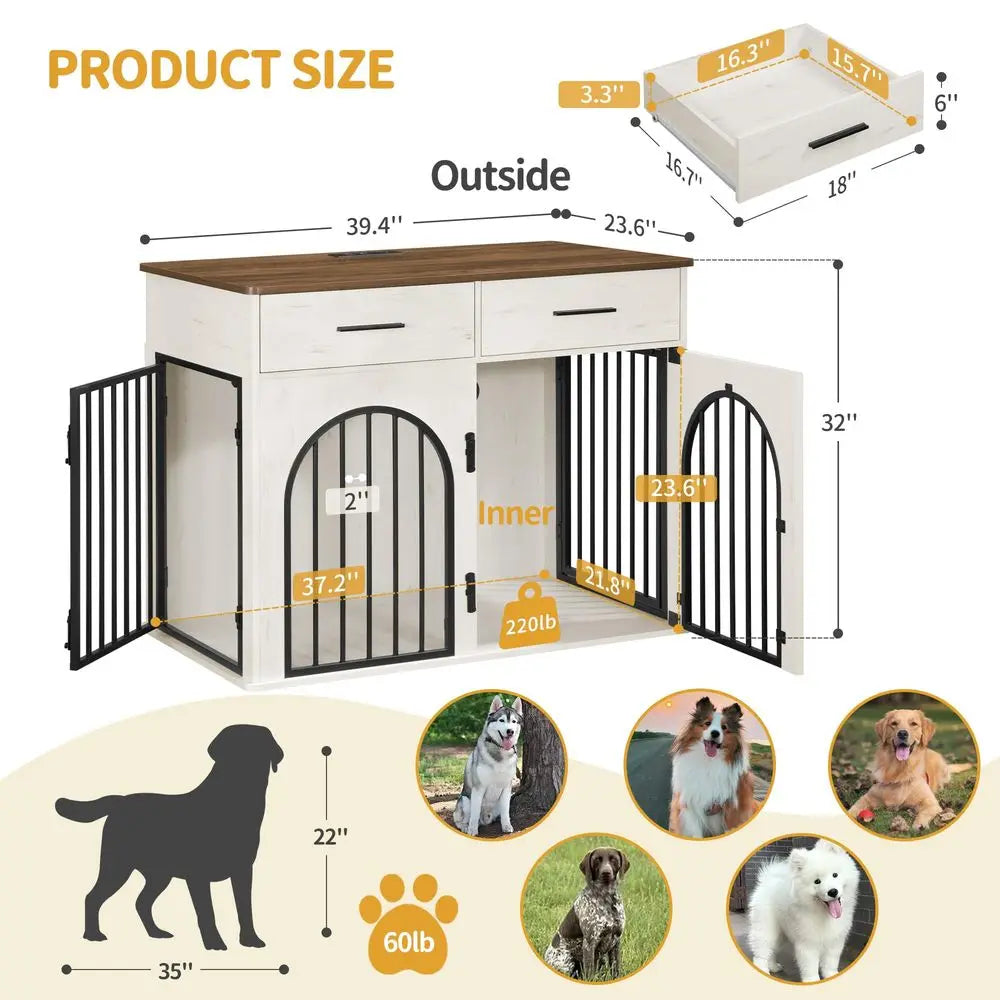 Large Dog Crate Furniture with 2 Storage Drawers