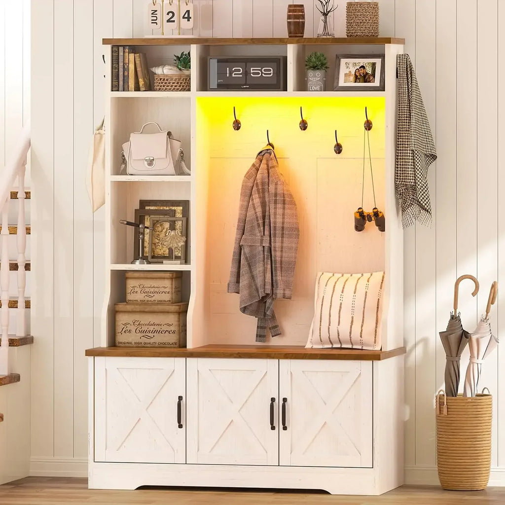 Farmhouse Hall Tree with Bench and Shoe Storage