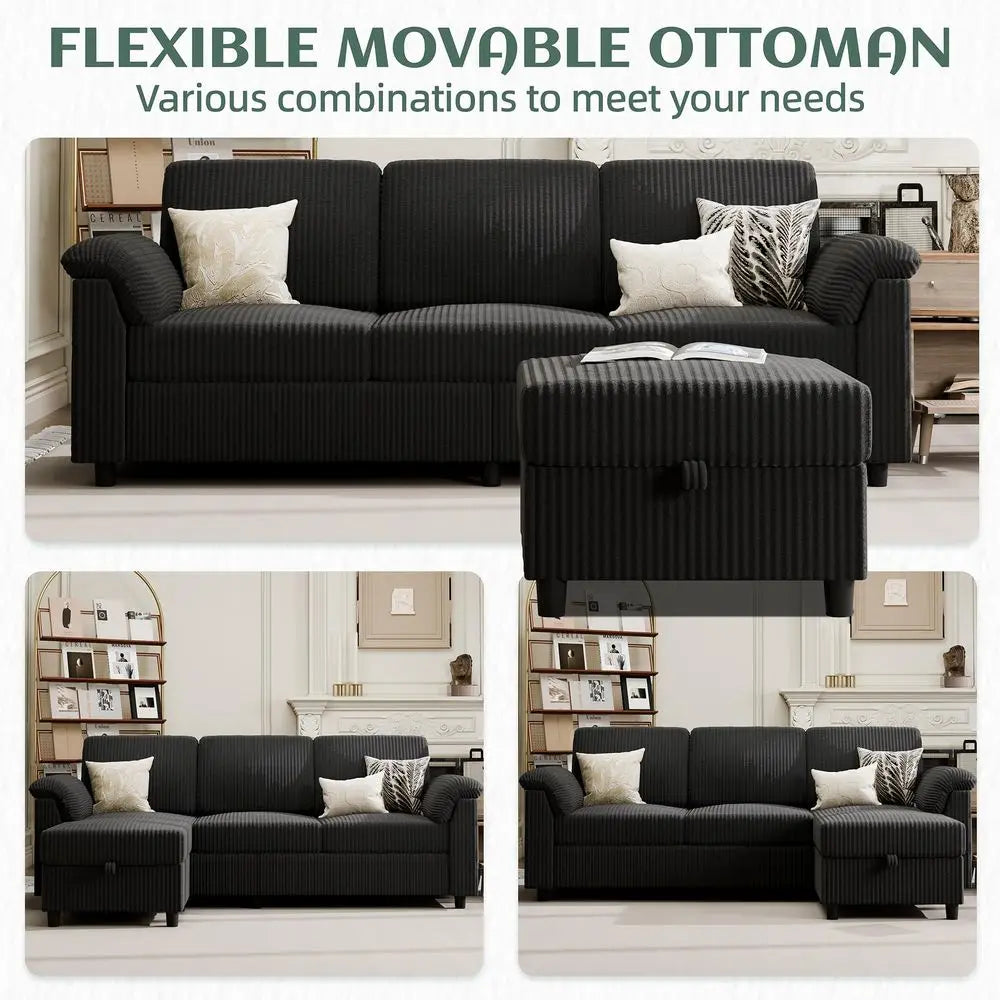 Convertible Sectional Couch Sofa with Storage Ottoman