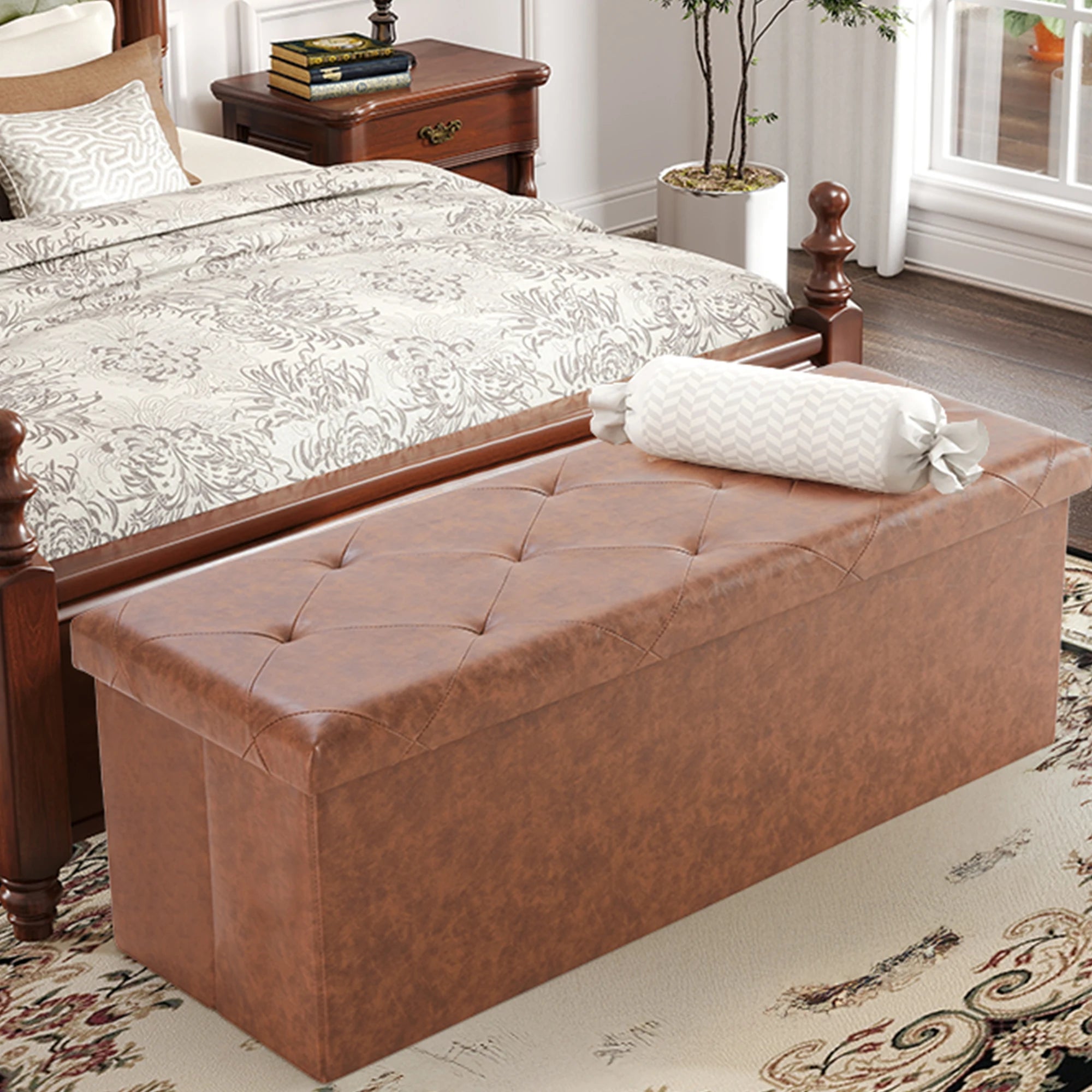 Leather Folding Ottoman Storage Footstool