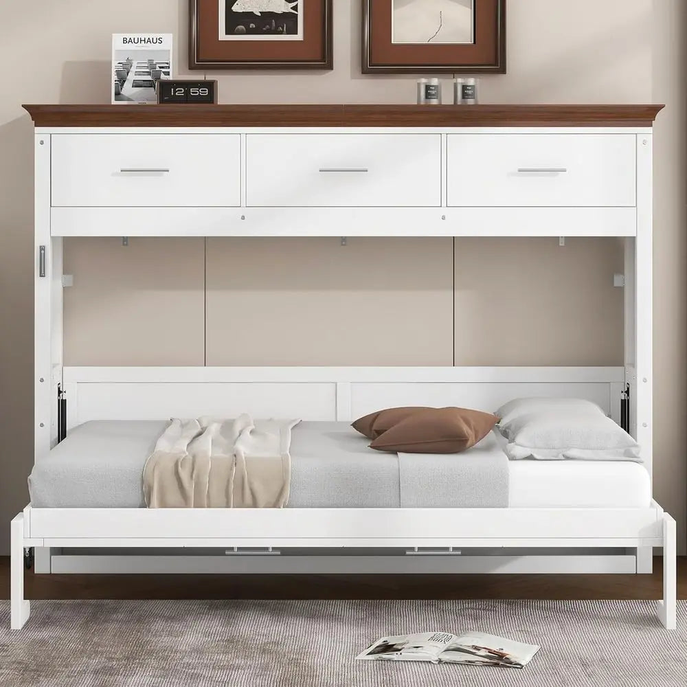 Horizontal Twin Size Murphy Bed Cabinet with Storage