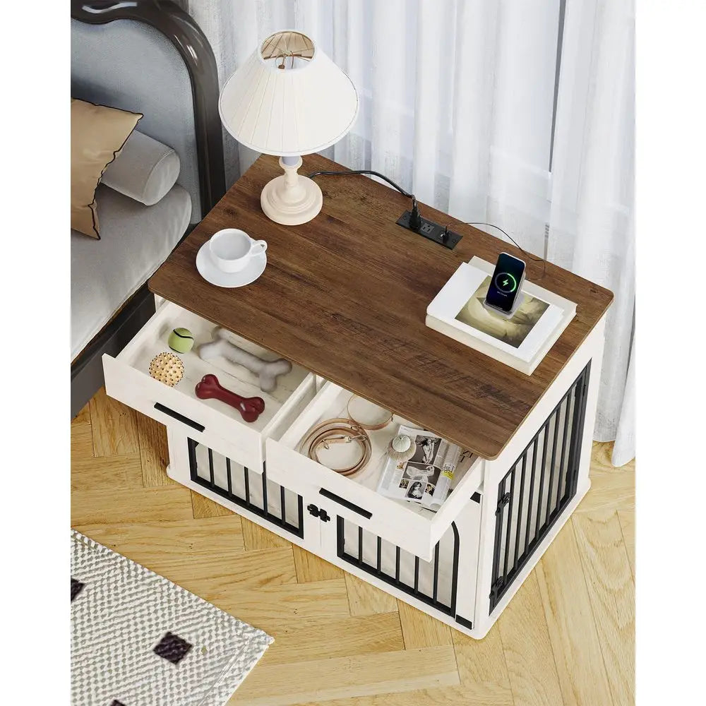 Large Dog Crate Furniture with 2 Storage Drawers