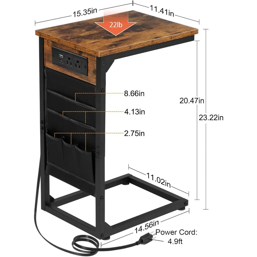 C Shaped End Table With Charging Station