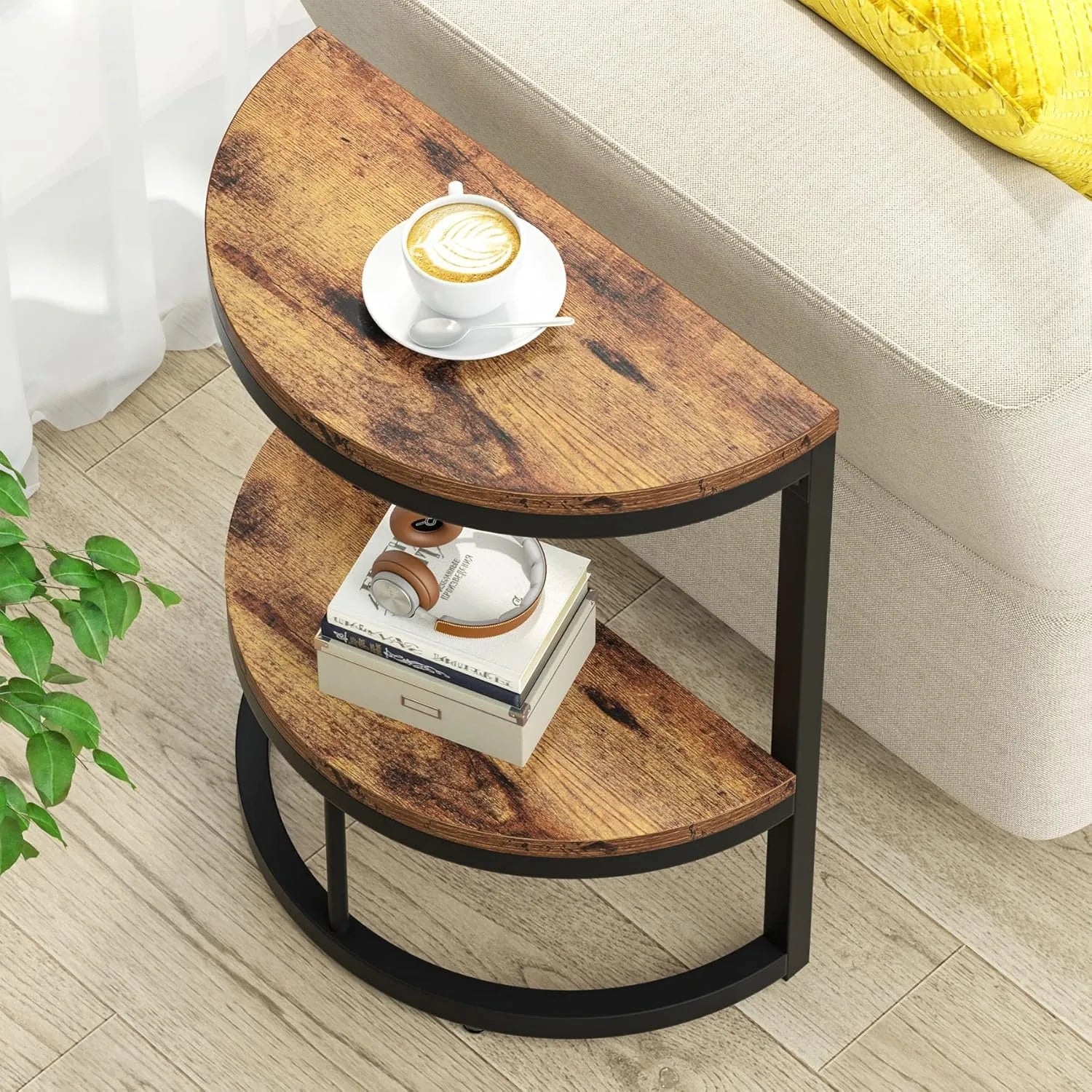 Half Round End Table with Storage Shelf