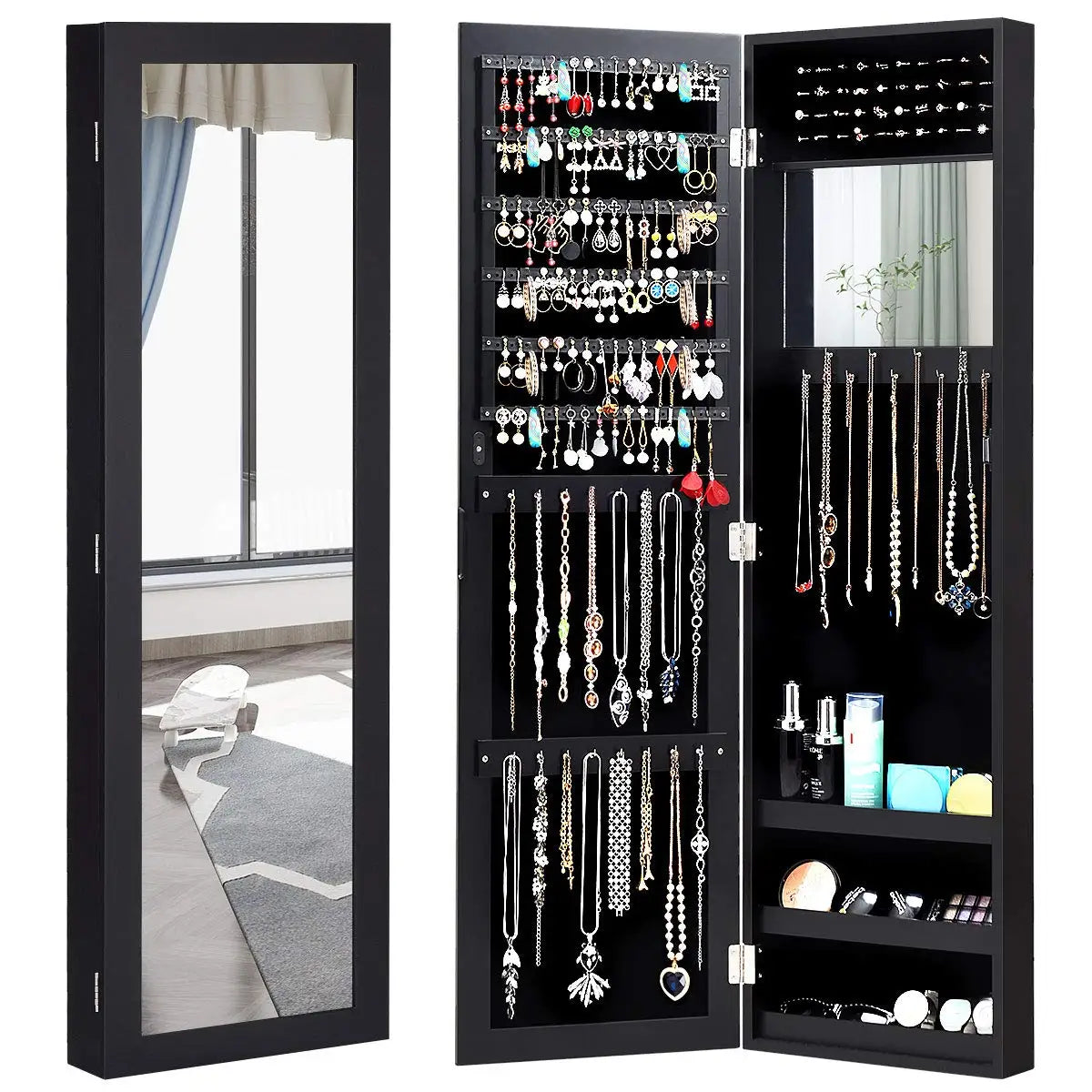 Wall Mounted or Over the Door Jewelry Cabinet with Full Length Mirror