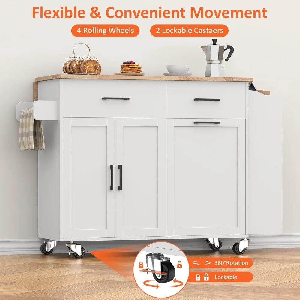Mobile Kitchen Island on Wheels with Drop Leaf