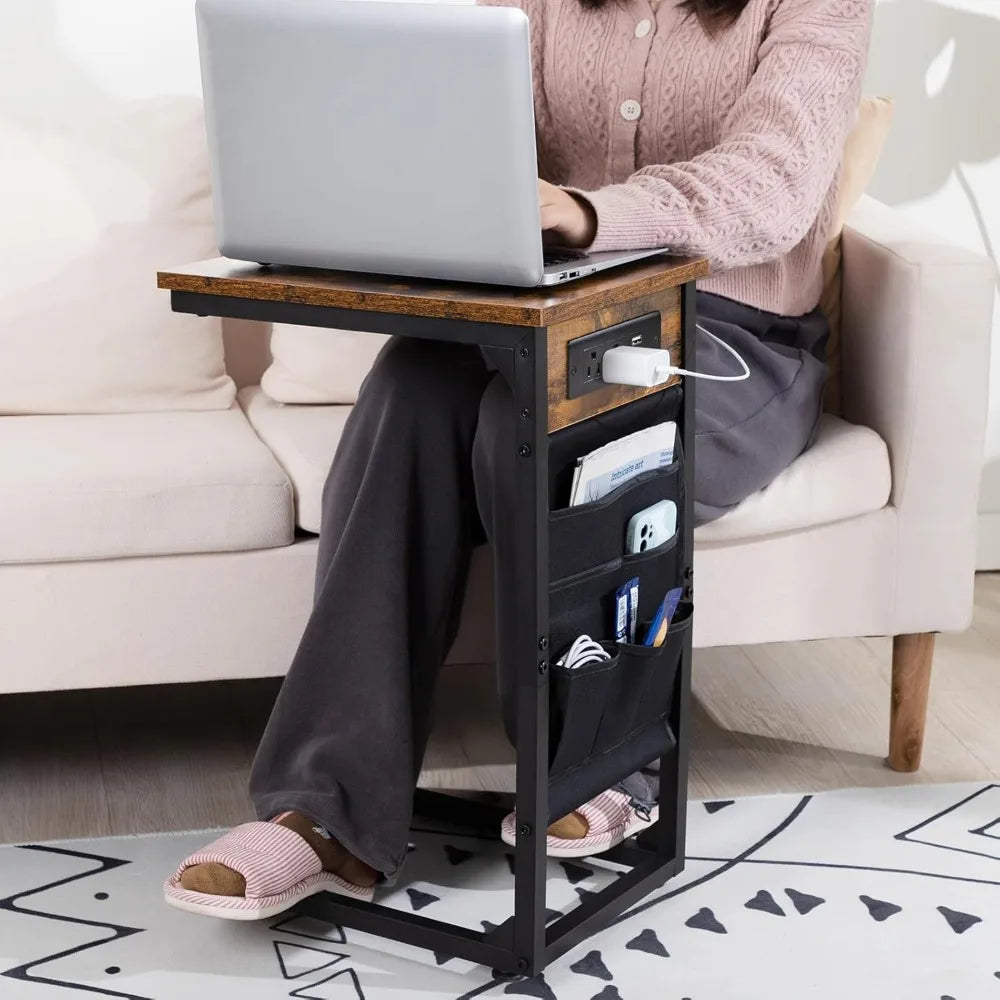 C Shaped End Table With Charging Station