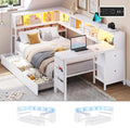 Corner Bed with Storage with Charging, LED, and Desk