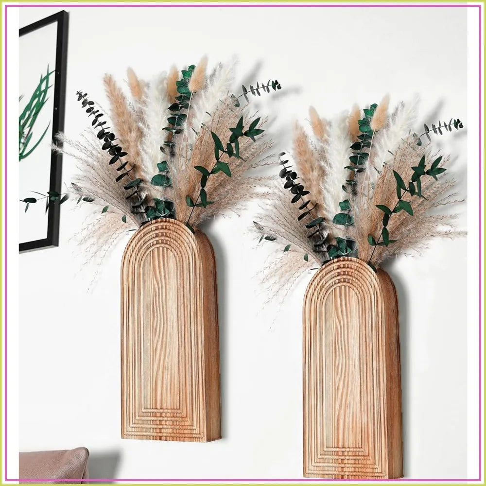 Boho Wooden Wall Vases Set of 2