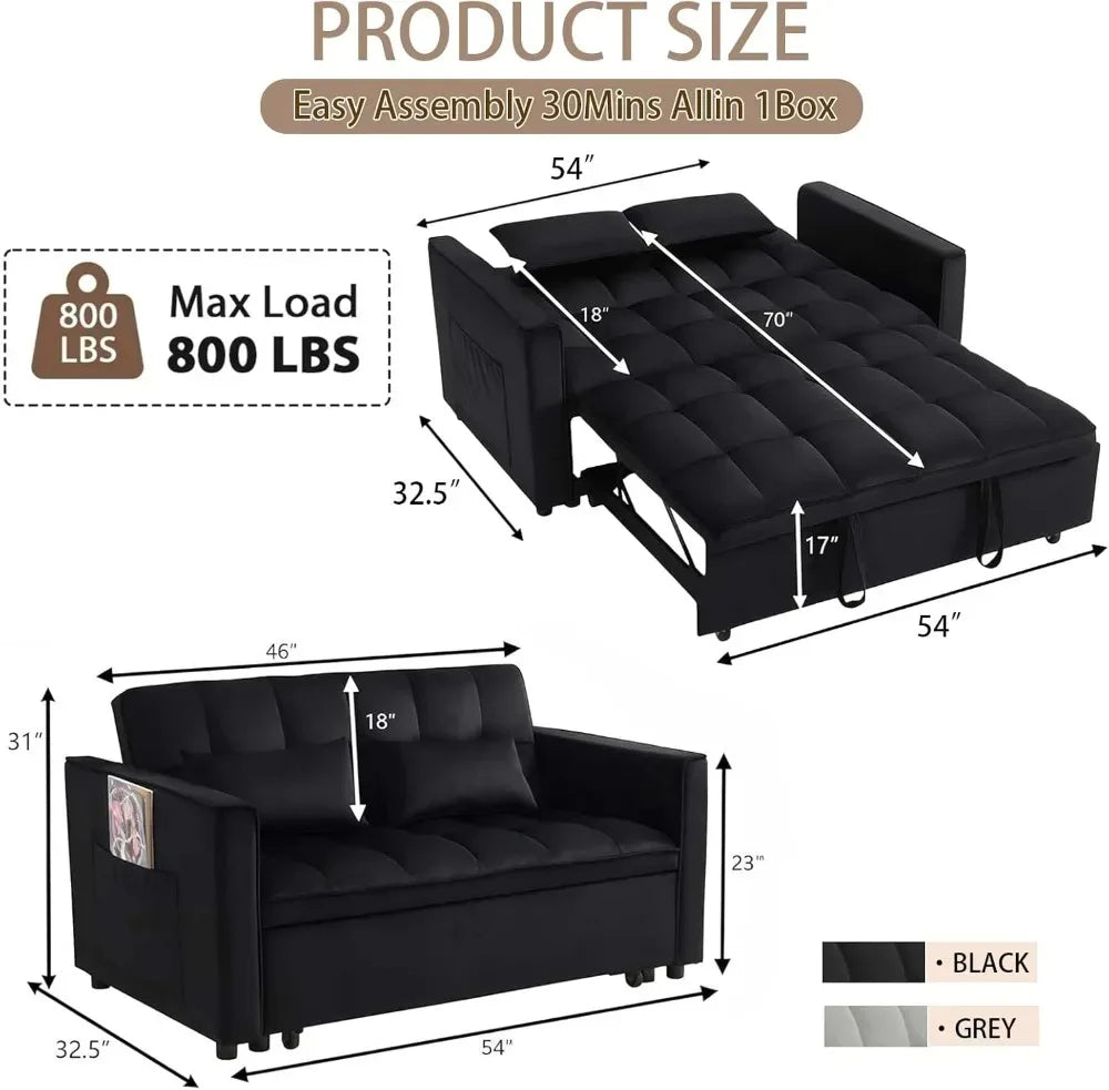 3-in-1 Velvet Sleeper Sofa Bed