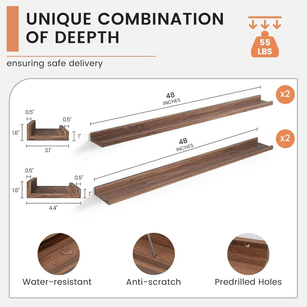 48 Inch Floating Picture Ledge Shelves Set of 4