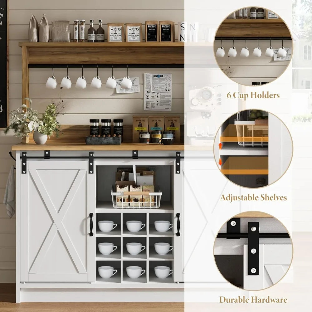 Farmhouse Coffee Bar Cabinet with Storage