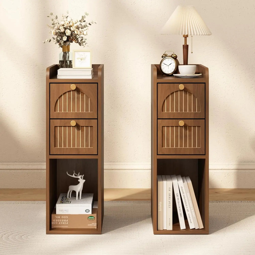 Mid-Century Modern Fluted Narrow Nightstand (Set of 2)