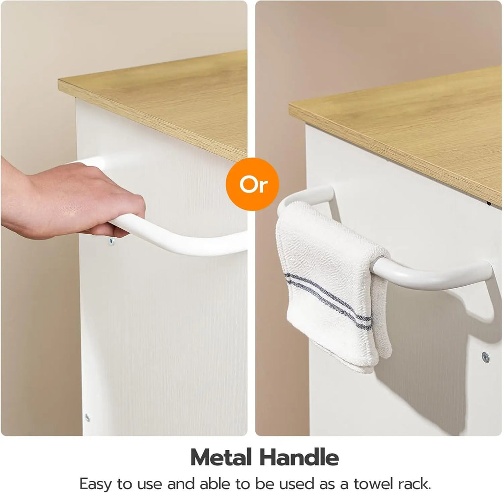 Mobile Kitchen Island with Power Outlet and Trash Can Storage