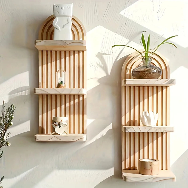 Bohemian Style Wooden 3-Layer/5-Layer Oval Wall Shelf