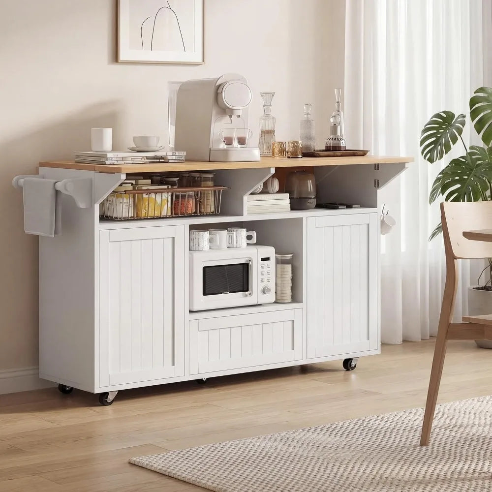 65" Kitchen Island with Power Outlet & Drop Leaf