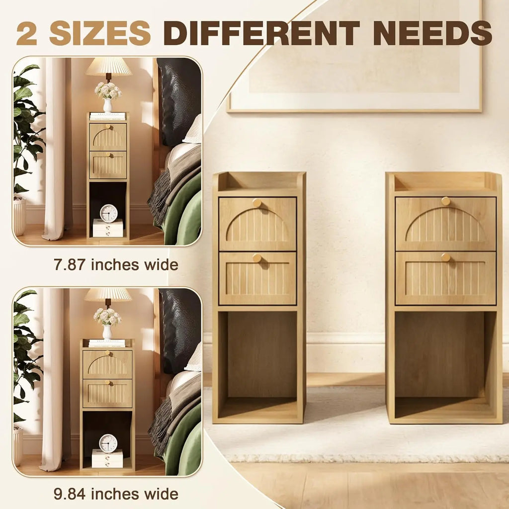 Mid-Century Modern Fluted Narrow Nightstand (Set of 2)