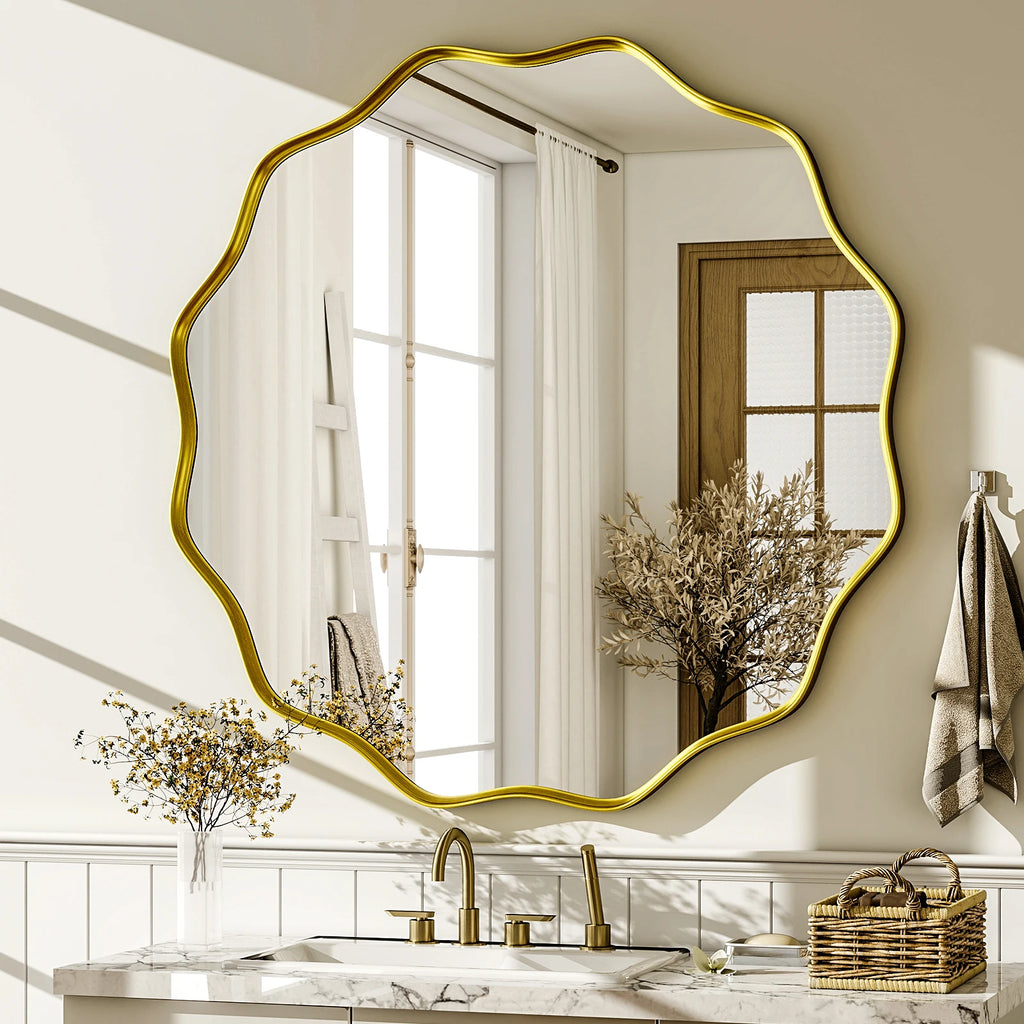 Round Decorative Wall Mirror with Deep Frame