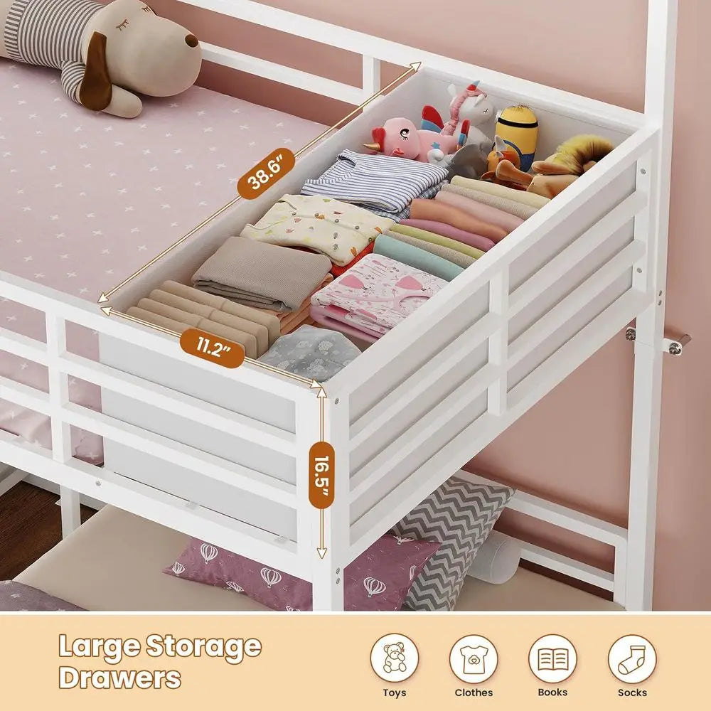 Triple Bunk Bed Twin Size with House