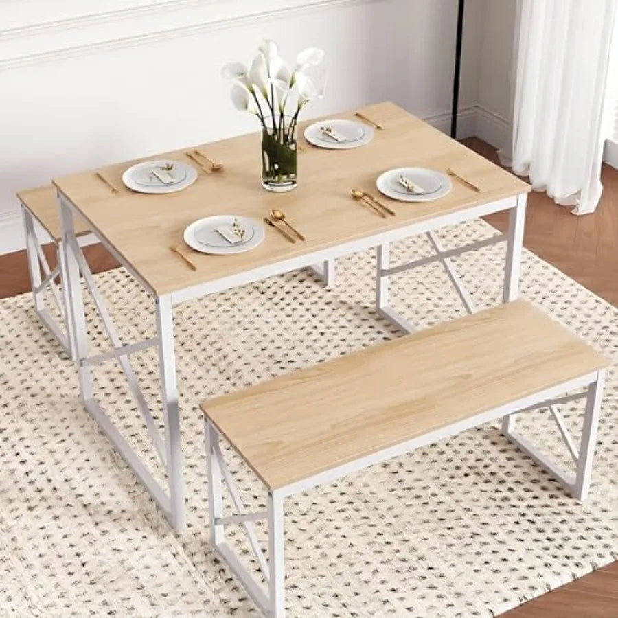 Steel Frame Wood-Grain Dinette Set for Breakfast Nook